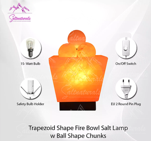 โคมไฟเกลือหิมาลายันทรงสี่เหลี่ยมคางหมูพร้อมลูกบอลเกลือสไตล์ฮวงจุ้ยโคมไฟข้างเตียงในห้องนอนรักไฟกลางคืน - Product Image 3