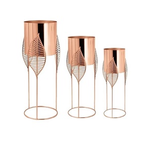 Maceta de Metal con acabado brillante de oro rosa con tema de hojas soporte de cobre para el hogar sala de estar interior balcón decoración Juego de 3 - Product Image 1