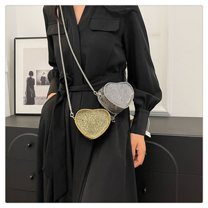 กระเป๋าถือสะพายไหล่รูปหัวใจประดับเพชรเทียมสำหรับผู้หญิง รุ่นใหม่ล่าสุดปี 2024 ดีไซน์ตาข่ายโลหะสุดเก๋ ขายส่ง - Product Image 3
