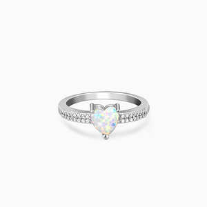 GIVA Sky High Silver Opal Heart Ring Joyería de racimo de declaración romántica hecha a mano con piedra de corte radiante y chapado en rodio - Product Image 5