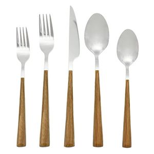 Juego de cubiertos de acero inoxidable con asas de madera de primera calidad, juego de cubiertos de vajilla de diseño elegante para cubiertos de vajilla - Product Image 2