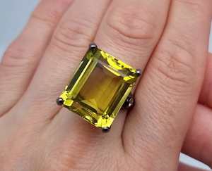 แหวนพลอยเลมอนควอตซ์ธรรมชาติ 22 กะรัต เงินแท้ 925 ชุบโรเดียม ไซส์ 8 US เครื่องประดับทำมือสุดหรู เป็นของขวัญ - Product Image 5