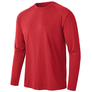 <b>Men's</b> <b>Red</b> <b>Long</b> <b>Sleeve</b> T-<b>Shirt</b> 100% Polyester Knitted Quick Dry Slim Fit O-Neck Casual Trackstar OEM Private Label TSI-G05-P0003 - Product Image 4