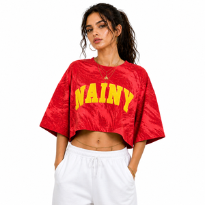 Loose Fit Oversized Crop <b>Top</b> Women Chenille Embroidery Cotton T Shirt Cropped Streetwear Casual Summer Fashion <b>Top</b> - Product Image 3