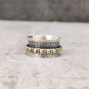 Anillo de meditación con banda giratoria, anillo de Plata de Ley 925 para mujer, joyería hecha a mano, anillo giratorio para hombre con ansiedad navideña - Product Image 2