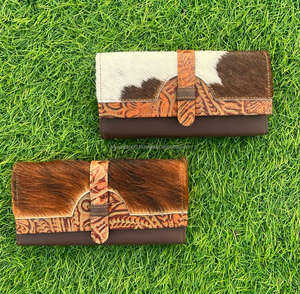 จริง Cowhide ขนสัตว์หนังแกะสลักผู้หญิงกระเป๋าสตางค์สไตล์กรณีโทรศัพท์ใหม่มาถึงขายร้อนตะวันตกนูนพิมพ์กระเป๋าสตางค์หนัง - Product Image 4