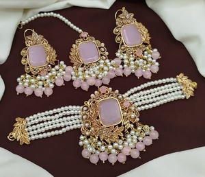 Wholesale <b>Jewellery</b> Manufacture Customized Jewelry For Women Antique Handmade <b>Indian</b> Jewelry Choker Necklace Earrings <b>Set</b> Adults - Product Image 2