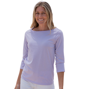 Camiseta de Manga 3/4 con Cuello Redondo para Mujer, Color Lila Pastel, 100% Algodón Orgánico de Lujo, Preencogido, Certificado GOTS, Ajuste Clásico, Suave y Premium - Product Image 4