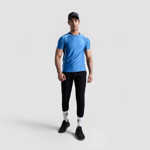 T-shirt bleu Overland Run 100% polyester, tissu tricoté respirant, style décontracté et élégant avec motif imprimé numérique, coupe ajustée courte - Product Image 4
