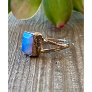 Navajo Handcrafted <b>Blue</b> <b>Opal</b> Sterling Silver Statement <b>Ring</b> Size 6.75 - Product Image 4