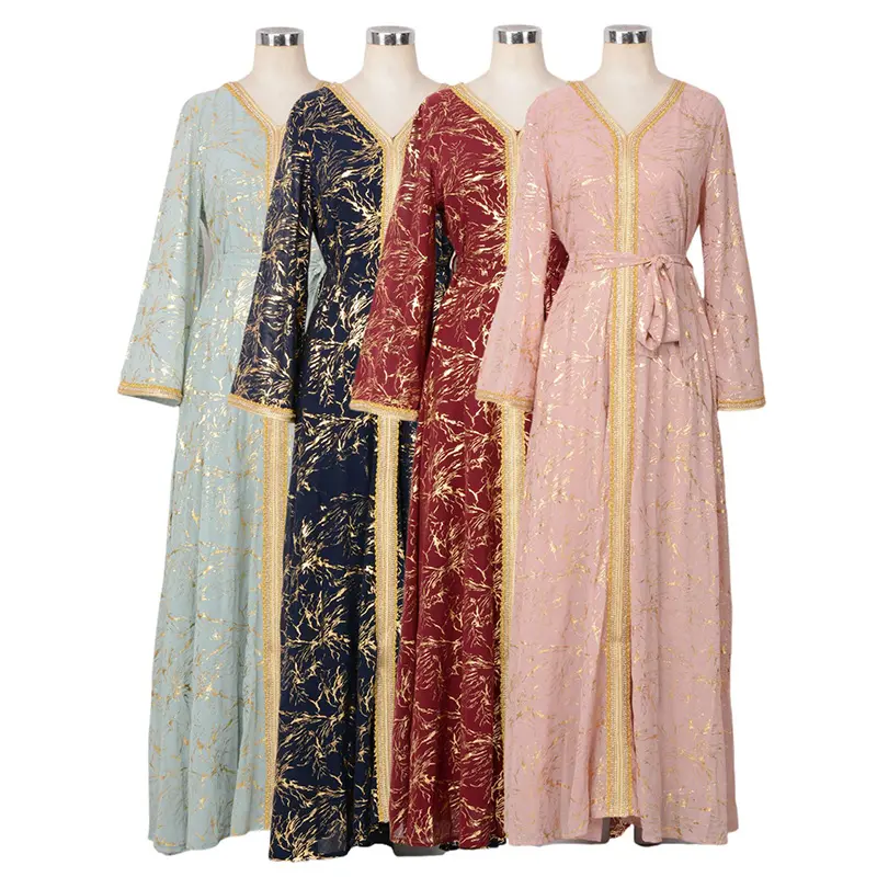 2089 Kuwii 4 вида цветов дубайские мусульманские новые бронзовые Модные платья с V-образным вырезом Арабская абайская традиционная мусульманская одежда от производителей