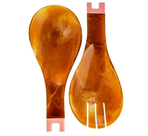 RÉSINE ORANGE Couleur Résine En Bois Métallique Salade Serveurs Haute Qualité 2 Pièces Ensemble Produits Faits À La Main Fabriqué Inde Cuisine Utilisation - Product Image 1