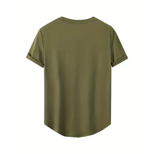 T-shirt tricoté en polyester/coton à ourlet incurvé pour hommes Streetwear décontracté à séchage rapide et respirant pour le fitness et le quotidien - Product Image 2