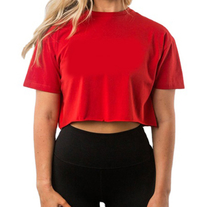 Top corto personalizado, camisetas cuadradas para mujer, Media manga con diseño de cuello redondo, Color sólido, 100% algodón, camisetas orgánicas lisas de verano - Product Image 1