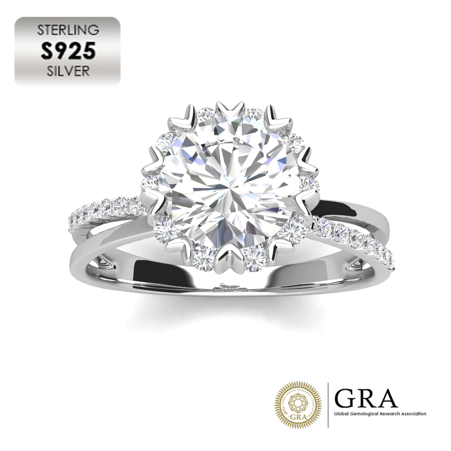 แหวนเงินแท้ 925 ชุบทองคำขาว 18K เครื่องประดับคุณภาพสูง รุ่น MR081