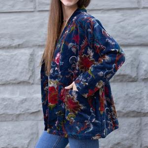 Manufacturer and Wholesale Reversible Velvet Kimono Winter Robe Indian Cotton Handmade Velvet Coat Bohemian Kimono Robe <b>Cardigan</b> - Product Image 1