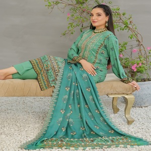 Conjunto de 3 piezas de salwar kameez para mujer Bin Hameed, de súper calidad, con estampado digital, bordado, diseño étnico moderno, para fiestas y bodas. - Product Image 2