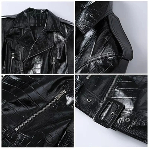 Chaqueta de Cuero para Mujer, Nueva Moda, Cómoda, para Ropa de Calle, Color Sólido, Informal, Chaqueta de Cuero Genuino para Mujer - Product Image 5