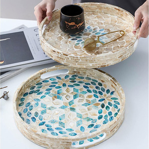 Bandeja de decoración de comodidades de primer rango para hogares hecha a mano, bandeja con incrustaciones de mosaico más vendida, bandejas de nácar - Product Image 2