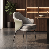 Chaise de restaurant moderne en tissu, design mid-century, assise rembourrée, pieds noirs, mobilier de salle à manger commercial pour café, bistrot, hôtel.