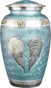 Urne funéraire personnalisée gravée ailes d'ange avec souvenir et sac en velours assortis (grand bleu ciel) - Product Image 4