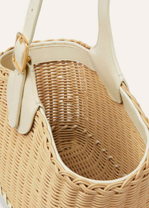 Bobbin Bucket Rattan Handbag, <b>Wicker</b> Handbag With Leather, Handwoven Luxury Handbag For Wholesale, Nhat Minh - Product Image 3