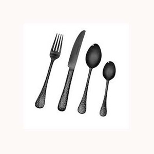 Ensemble de couverts réutilisables Western Couverts noirs mats polis avec manche design martelé - Product Image 1