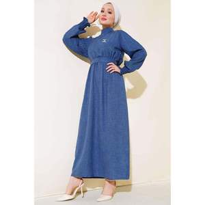 Robe en lin à manches plissées Indigo - Product Image 2