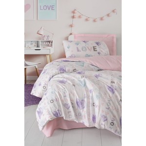 Parure de lit Lovella rose avec drap-housse 100 % coton pour chambre d'adolescent, disponible en tailles King et Queen - 4 pièces ou 3 pièces respectivement - Product Image 1