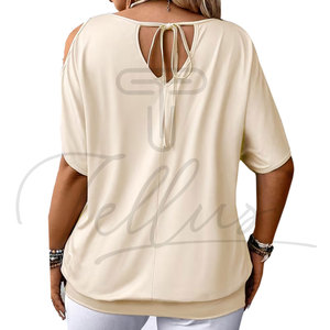 Blusas Elegantes al por Mayor, Manga Corta, Cuello Redondo, Estampado Personalizado, Ecológicas, Transpirables, de Secado Rápido, para Mujer, Tallas Grandes - Product Image 6