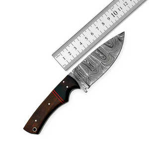 Couteau de chasse en acier Damas fait main avec gaine en cuir et manche en bois - Product Image 3