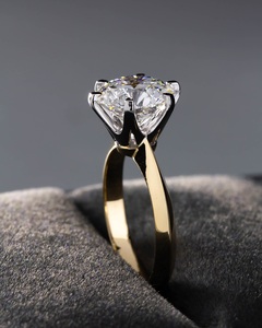 Bague de fiançailles Solitaire en diamant Moissanite coupe ronde de 10mm en or | Déclaration classique bijoux de mariage de mariée - Product Image 5