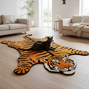 Tapis en laine moderne fait à la main motif animal tigre tapis tufté à la main personnalisable pour chambre d'enfants salon lavable pour pique-nique à la maison - Product Image 5