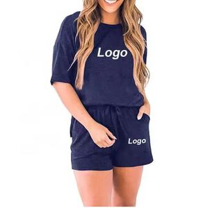 OEM/ODM 2 piezas conjunto mujer 100% algodón Material ligero transpirable logotipo personalizado impresión Casual Streetwears - Product Image 1