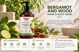Jabón de Manos y Cuerpo de Bergamota y Madera de Marca Privada 500ml OEM |   Gel Limpiador Vegano Natural |   España UE - Product Image 3