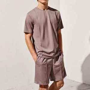 Nuevo diseño, conjunto de pantalones cortos casuales y transpirables de algodón para hombre, camiseta de manga corta, pantalones cortos, conjunto deportivo de punto forrado, para hombre. - Product Image 6