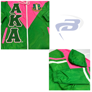 Alfa |   Kapa |   Chaqueta Cortavientos de Nylon Tejido Alpha para Hermandad Griega, con Cremallera Completa, Capucha, Ligera, Impermeable y Bordado AKA - Product Image 2
