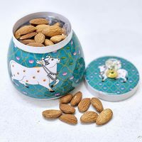 Tarro de Metal Pintado a Mano para Guardar Frutos Secos |   Recipiente Hermético para Alimentos, Apto para Uso en la Cocina, Tapa de Color Personalizado, Regalo Empresarial
