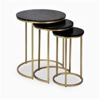 Ensemble de 3 tables basses au design moderne, noir antique, luxe classique, en métal avec plateau en bois, écologique, pour le salon