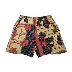 Taille haute femmes Vintage fait à la main coton Shorts séchage rapide Kantha travail taille élastique coupe ample mi-taille Shorts chauds - Product Image 1