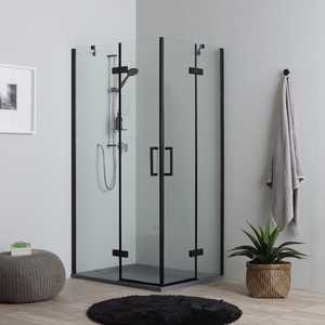 Box Doccia Senza Telaio 70x100 con Porta a Doppia Cerniera, Design Leone Nero Opaco, Set Bagno - Product Image 1