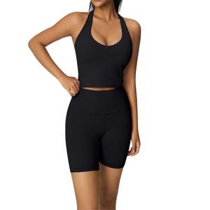 Custom Wholesale Womens Sexy Seamless Fitness <b>Shorts</b> & <b>Bra</b> <b>Set</b> V Cut Scrunch Back Compression Stretch Workout <b>Set</b> - Product Image 2