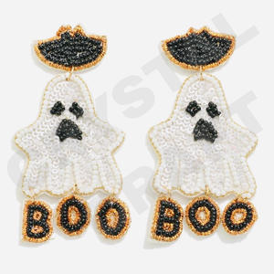 ต่างหูลูกปัดฟักทองฮาโลวีนสำหรับผู้หญิงวันแห่งความรักชาติวัสดุผ้าสีส้มสีขาวสีฟ้า - Product Image 3