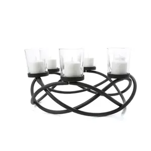 Bougeoir élégant à 5 branches en métal noir revêtu de couleur noire pour la décoration d'éclairage de table en verre et en céramique pour la maison et l'hôtel - Product Image 1