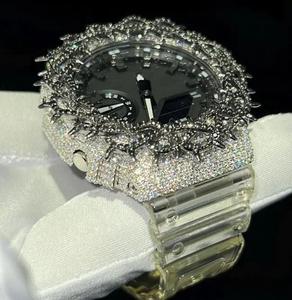 Montre pour homme entièrement sertie de diamants, style hip-hop, luxe, acier inoxydable, cadran rond, diamant moissanite, résistance à l'eau 10 bars, verre cristal - Product Image 5