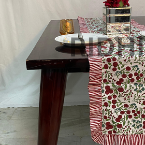 ผ้าปูโต๊ะอาหารผ้าฝ้ายเนื้อนุ่ม 100% พิมพ์ลายด้วยมือ ลายดอกไม้ประดับพลอยแดง งานฝีมือสุดหรู ปรับแต่งได้ ซักเครื่องได้ - Product Image 5