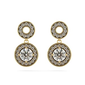 Pendientes colgantes de diamantes con doble halo redondo, diamantes cultivados en laboratorio de 0.72 ct en platino, ideales para fiestas. - Product Image 3
