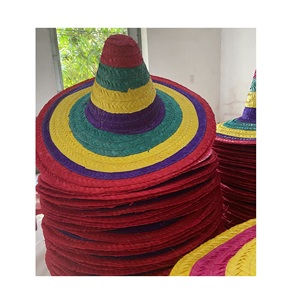 Large Mexican Sombreros for Party Adult- Bulk Handwoven Straw Sombrero <b>Hats</b> With Decorative <b>Pompoms</b> for Party Events Casual - Product Image 1