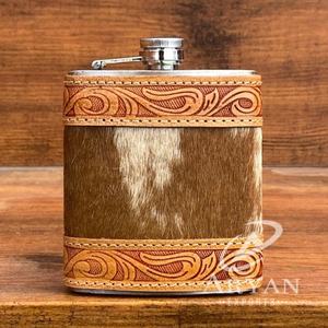 Vente chaude 7oz pour whisky en acier inoxydable usiné à la main en cuir flacon de hanche en cuir de vache enveloppement flacon de hanche et entonnoir pour vin whisky - Product Image 1