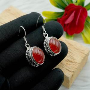 Boucle d'oreille en argent sterling 925 avec pierre précieuse Onyx rouge Cadeau de boucle d'oreille fine faite à la main pour sa E0013-GS - Product Image 3